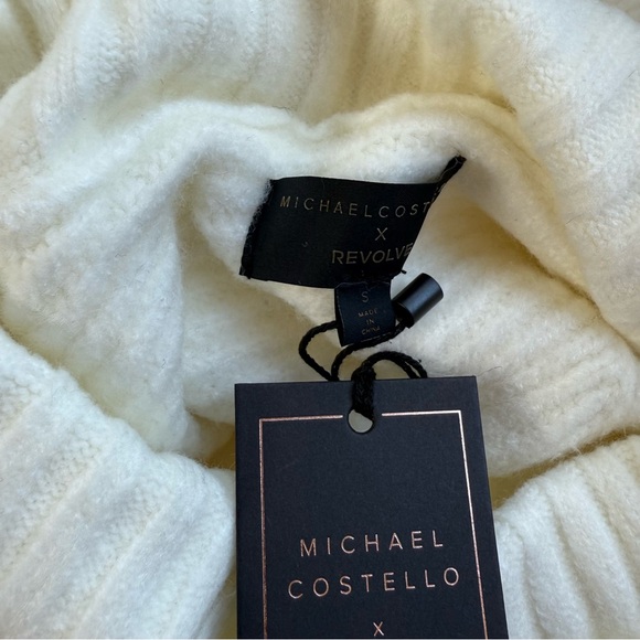 Michael Costello x REVOLVE Safia Peek A Boo Crop Sweater Ivory Ribbed Size Small - Picture 3 of 6